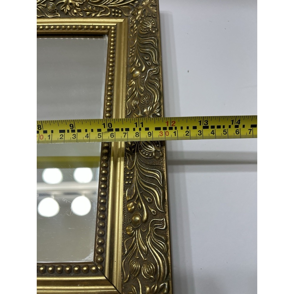 Vintage Wooden Framed Mirror Floral GoldTone Square 14x12" - Picture 6 of 6